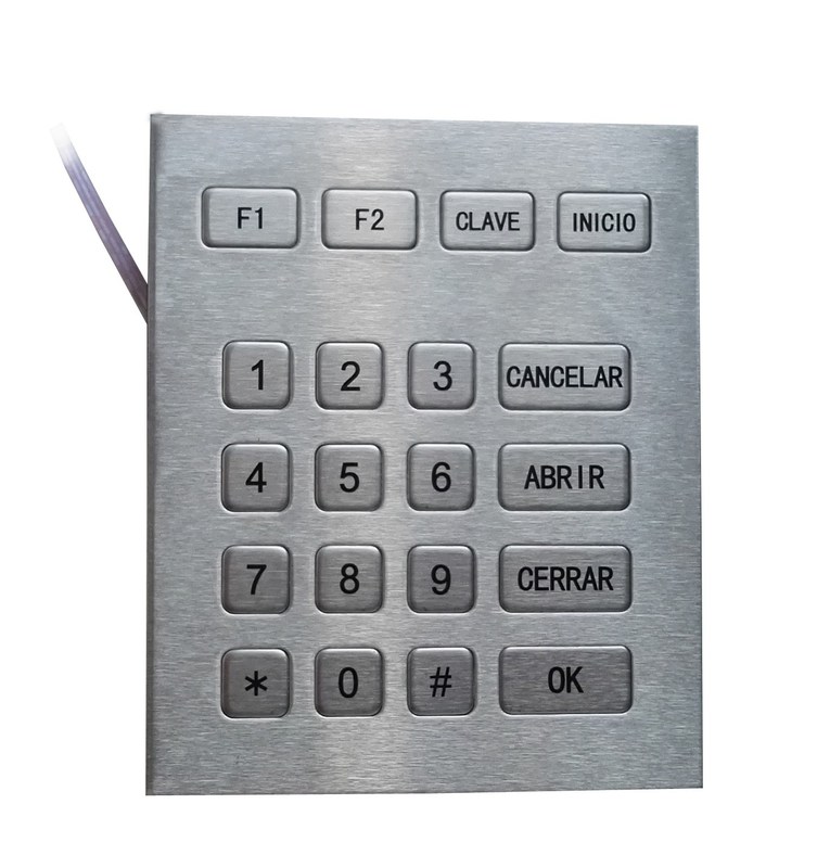 Spanish 20 keys TTL interface industrial metal keypad with flat short