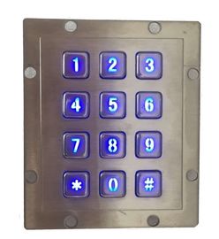China IP65 water proof stainless steel industrial metal keypad with 3 x 4 numeric keys and blue LED supplier
