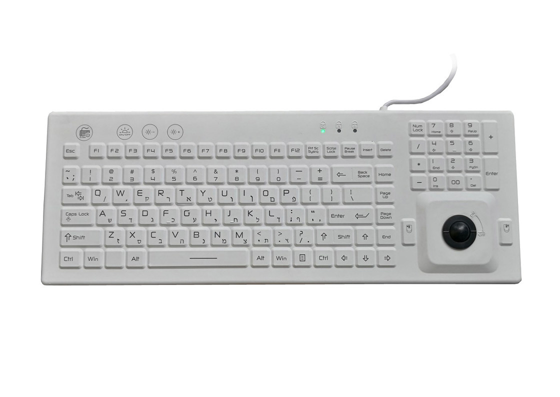 English Hebrew computer industrial keyboard with optical trackball and