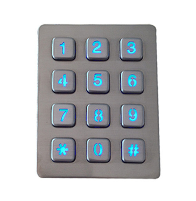 Weather proof illuminated 12 keys stainless steel access door control keypad with CE cert supplier