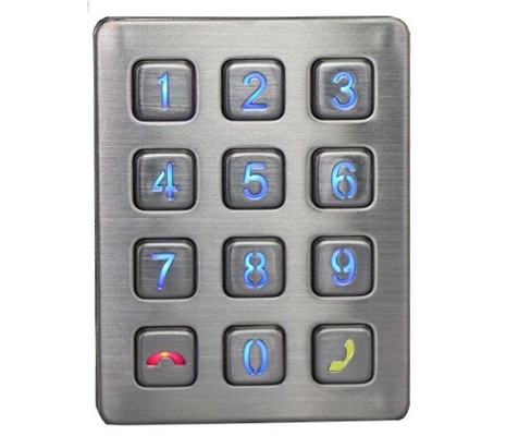 Weather proof illuminated 12- key industrial metal keypad for outdoor access control supplier