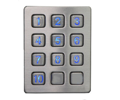 Weather proof illuminated 12- key industrial metal keypad for outdoor access control supplier