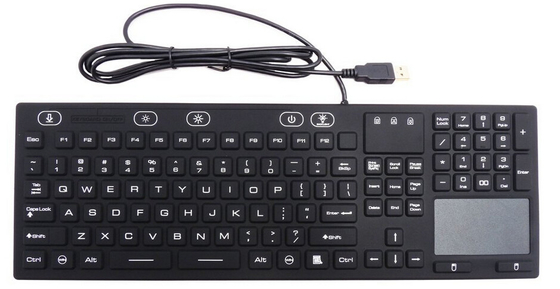 Illuminated industrial IP68 washable keyboard with touch screen mouse for medical supplier