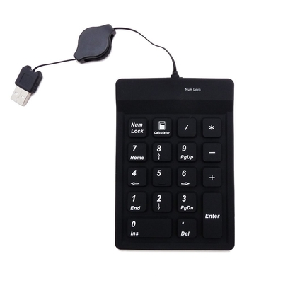 Silicone rubber numeric 18 key keypad with retractable USB cable with black or other color supplier