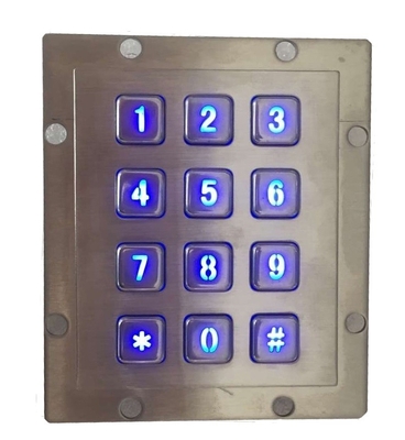 IP65 water proof stainless steel industrial metal keypad with 3 x 4 numeric keys and blue LED supplier