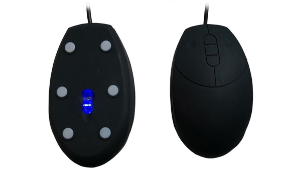 Black color water proof medical mouse with blue optical LED light, silicone waterproof mouse supplier