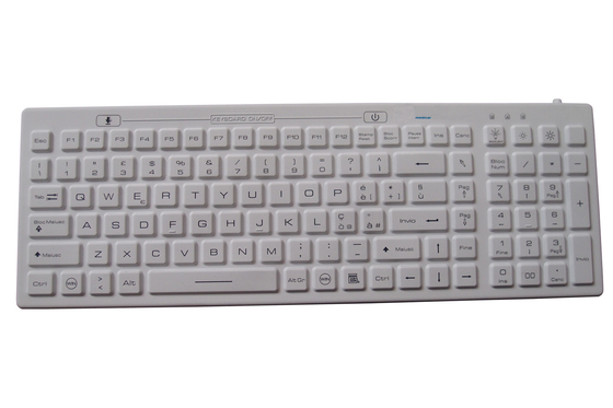 Italian white medical grade silicone keyboard with IP68 washable and blue backlight supplier