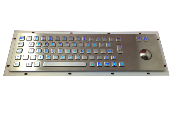 Vandal proof 66keys industrial metal keyboard with blue backlit and 38.mm optical trackball supplier