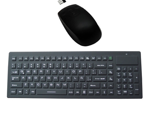 Cordless clean silicone rubber keyboard mouse combo set with Spanish letter N supplier