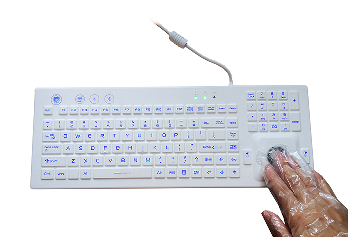 Backlit Antibacterial Medical Keyboard With Black Trackball By Silicone