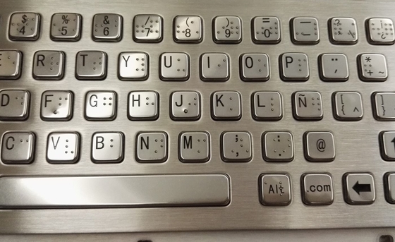 PS2 interface rear panel mounted industrial metal keyboard with Spanish Braille and touchpad
